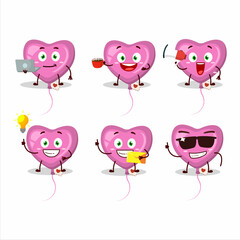 Pink love balloon cartoon character with various types of business emoticons