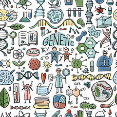 Genetics and chemistry, biology seamless pattern for your design