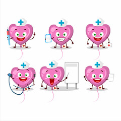 Doctor profession emoticon with pink love balloon cartoon character
