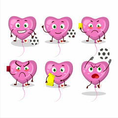Pink love balloon cartoon character working as a Football referee