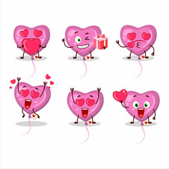 Pink love balloon cartoon character with love cute emoticon