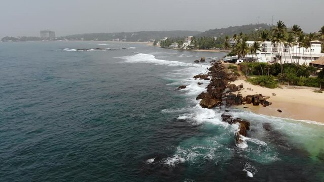 Aerial view of Indian ocean coast in Sri Lanka