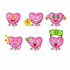 Pink love balloon cartoon character with cute emoticon bring money