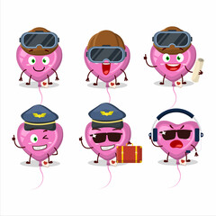 Pilot cartoon mascot pink love balloon with glasses