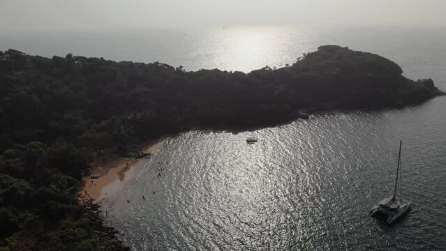 Aerial view of an ocean bay  temple in Sri Lanka
