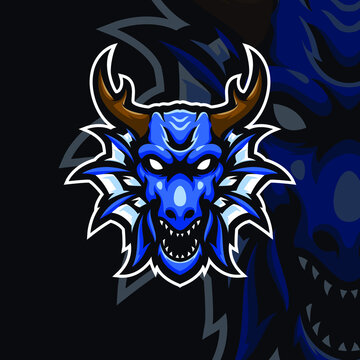 Blue dragon masscot logo esport premium vector