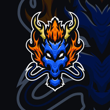 Blue dragon masscot logo esport premium vector