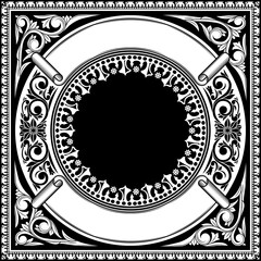 Decorative ornate black and white retro design card