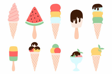 Ice cream vector set. Cartoon ice cream set.