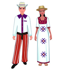 Woman and man in folk national venezuelan costume. Vector illustration - obrazy, fototapety, plakaty