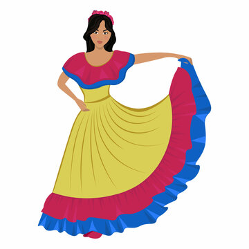 Woman in folk national Colombian costume. Vector illustration