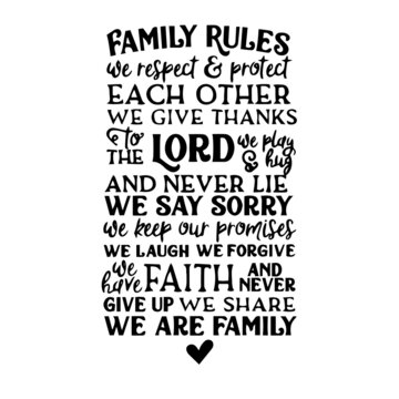 family rules inspirational quotes, motivational positive quotes, silhouette arts lettering design
