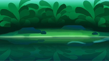 digital art of landscape on a tropical riverside with water reflection. animated backgrounds, designs etc