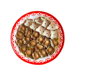 Chinese New Year's cake (rice cake) or nian gao made from glutinous rice on colorful tray, .Offering Sacrifices On Chinese New Year, Set of Dessert for  chinese new year festival .
