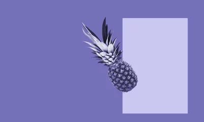 Printed roller blinds Pantone 2022 very peri Fresh juicy tropical fruit pineapple on violet background. Creative card in trendy color 2022 Very Peri.