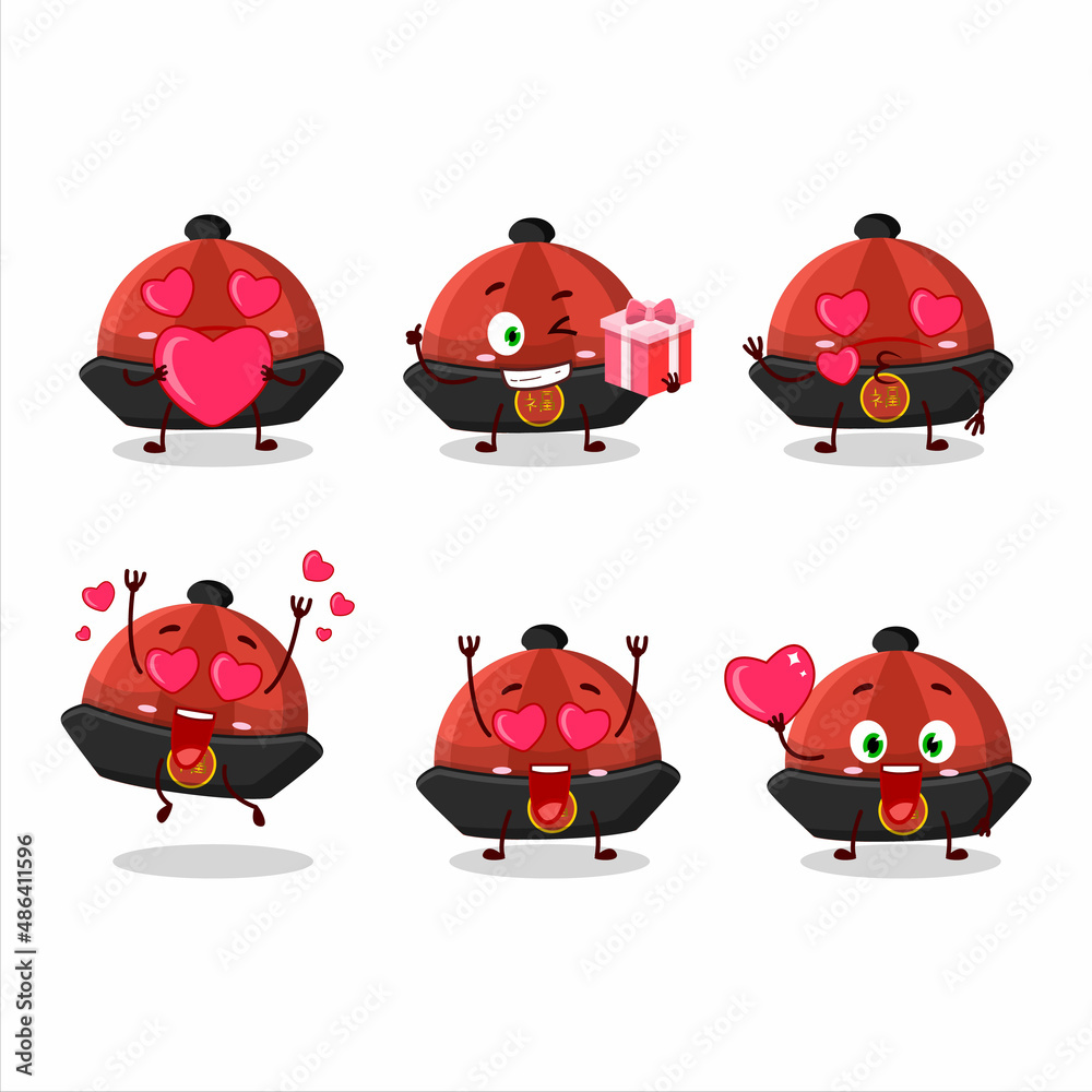 Canvas Prints red chinese traditional hat cartoon character with love cute emoticon