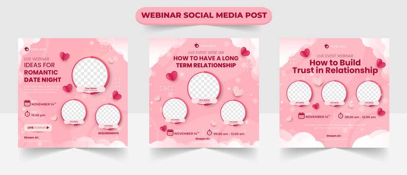 Set Of Love Feminin Fo Women In Pink Social Media Post Layout For Online Business Live Webinar Invitation Speakers Course Banner Flyer Poster Template Design