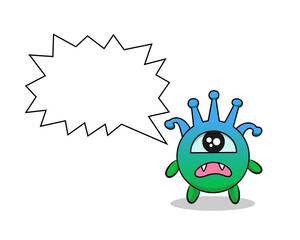 Green coronavirus with frame for text. COVID 19. Virus comic.