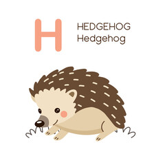 English alphabet letter H and Hedgehog cartoon.