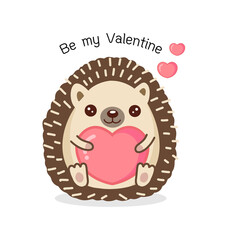 Cute Hedgehog holding pink hearts for Valentine's day.