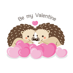 Cute couple Hedgehog fall in love. Hand drawn cartoon animal character.