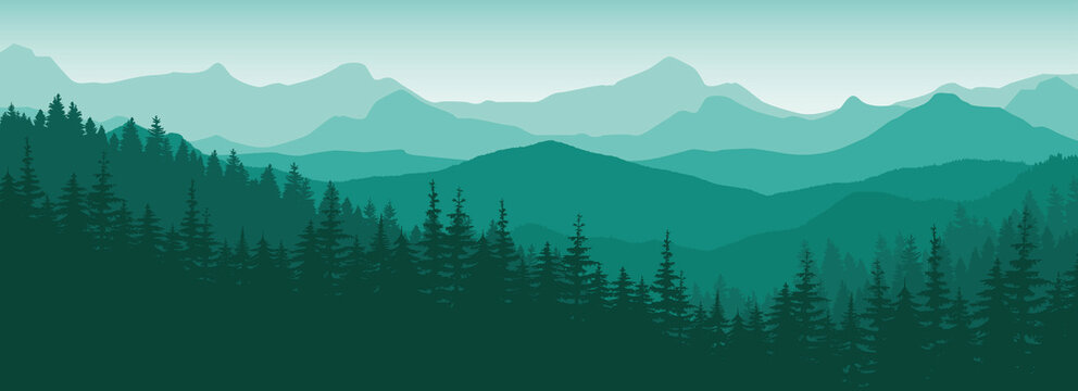 Vector Background with Mountains. Nature Mountain in green color.