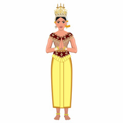 Woman in folk national costume of Cambodia. Vector illustration