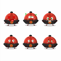 Red chinese traditional hat cartoon character with nope expression