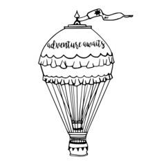 adventure awaits hot air balloon inspirational quotes, motivational positive quotes, silhouette arts lettering design