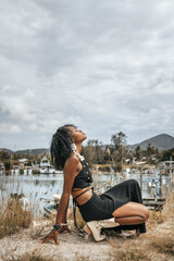 Fototapeta premium Beautiful young stylish woman outdoors