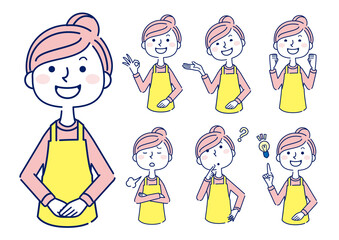 女性　エプロン　案内　ポーズ　素材　２色