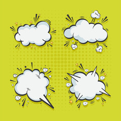 pop art discussion cloud icon set