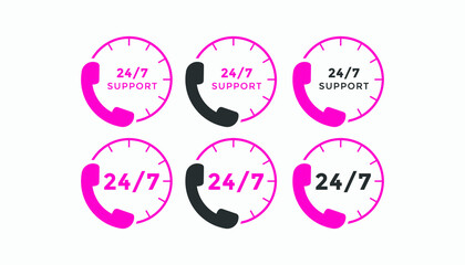 Set of 24 hours call center icon vector | 24 7 support icon sign button | call center symbol icon template
