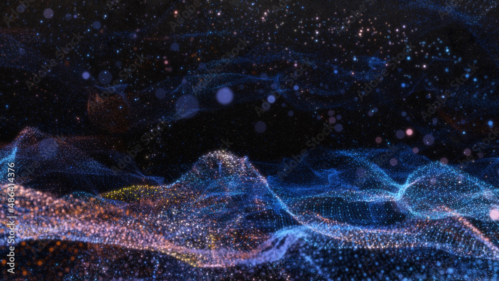 Poster Abstract particle waves with depth of field effect