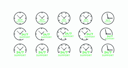 Fototapeta na wymiar Set of 24 hours call center icon vector | 24 7 support icon sign button | call center symbol icon template 