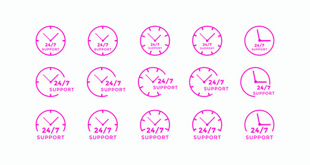 Set of 24 hours call center icon vector | 24 7 support icon sign button | call center symbol icon template
