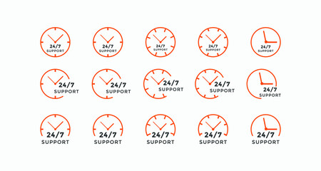 Set of 24 hours call center icon vector | 24 7 support icon sign button | call center symbol icon template
