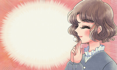 70年代少女漫画イラスト ビックリする少女のバナー 70s Wall Mural 7 水乃みのる