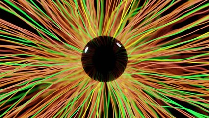 A 3D animation of a stylized hazel eye motion graphic design