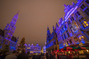 Brussels Grand place at twilight in christmas time, Belgium