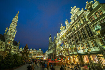 Brussels Grand place at twilight in christmas time, Belgium