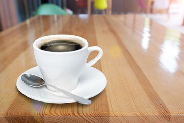 Tasty aroma coffee on wooden desk