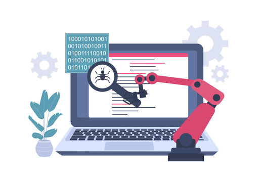 The concept of software and hardware testing automation. Vector illustration.