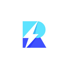 R letter with Lightning Bolt, Power Energy logo design vector