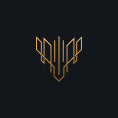 Gold Deer Head with Building as Horn in Line Style