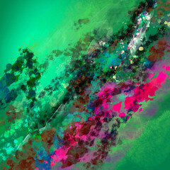 Fototapeta na wymiar Abstract hand painted surface Smudges blots spots stains splashes strokes splats Vivid saturated neon pink and green colors