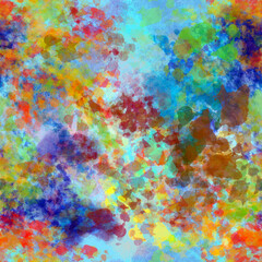 Obraz na płótnie Canvas Abstract hand-painted multicolored pattern with bright spots, blots, smudges on a light blue background