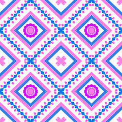 Ethnic Tribal Argyle Seamless Pattern. Traditional Boho Ikat Ornament of Doodle Rhombuses.Vector Colorful Background.