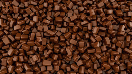 Pieces of chocolate, many chocolate Chunks Chocolate background 3d illustration