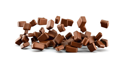 Pieces of chocolate isolated on white background chocolate Chunks falling on white background 3d illustration